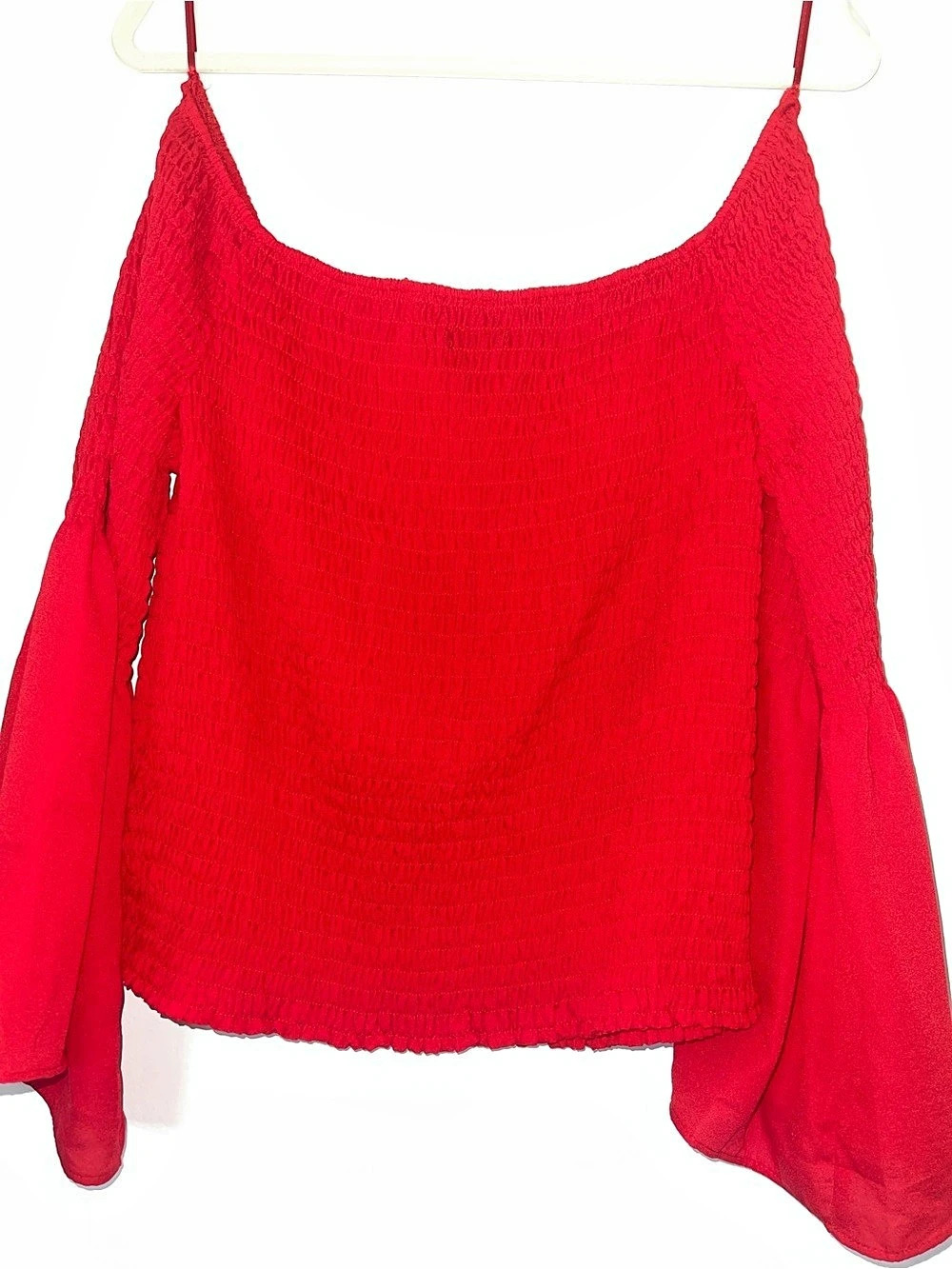 Express Red Smocked Cold Shoulder Bell Sleeve Size Large